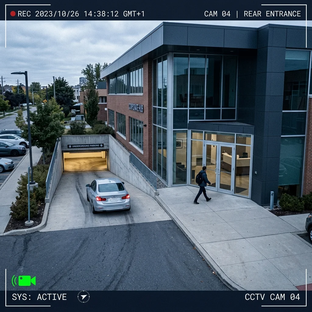 Feed digital da câmera analítica corporativa com detecções HUD