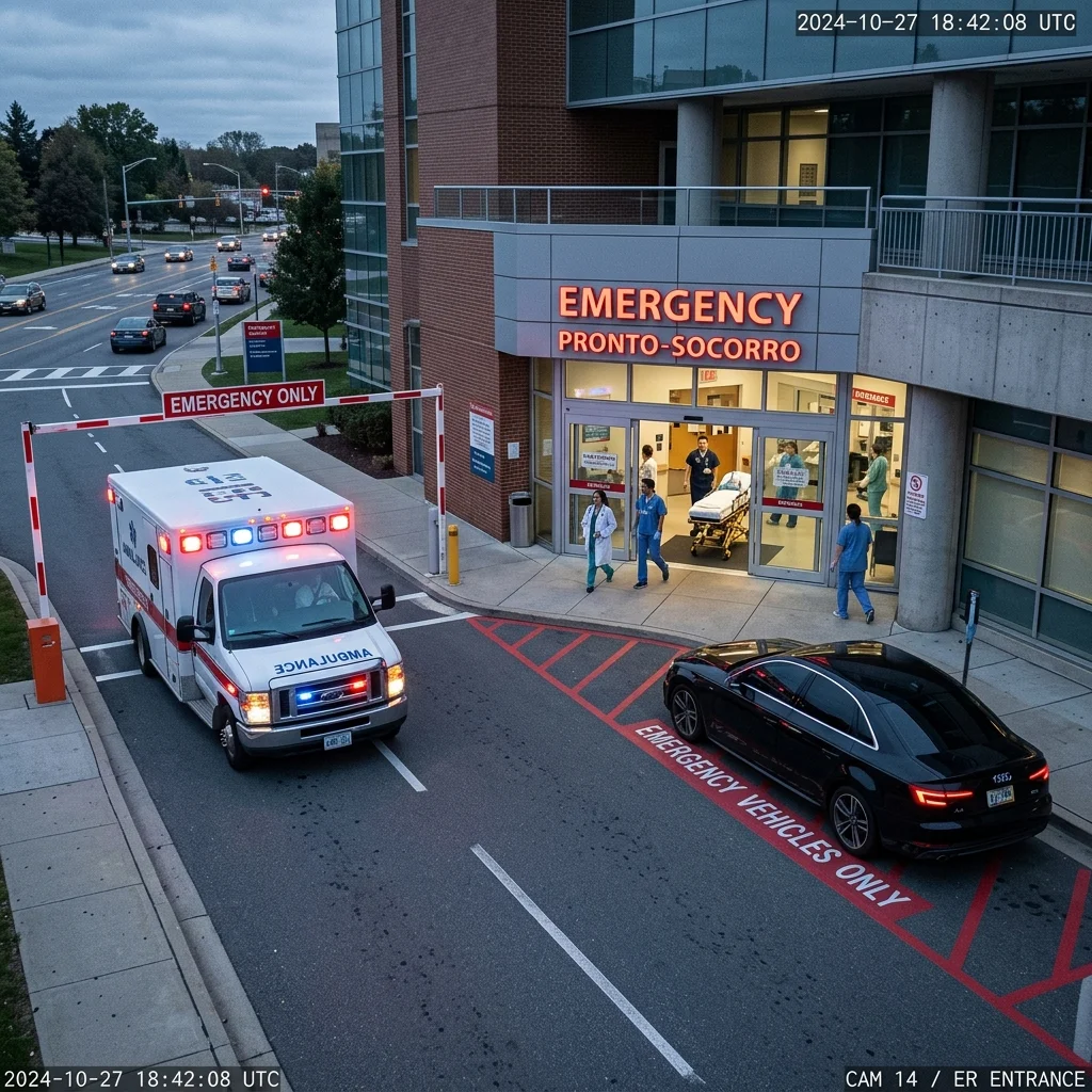 Feed digital da câmera analítica hospitalar com detecções HUD